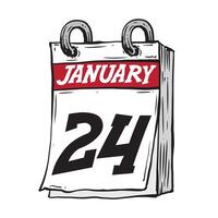 enkel hand dragen dagligen kalender för februari linje konst vektor illustration datum 24, januari 24:e