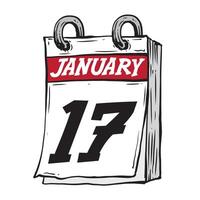 enkel hand dragen dagligen kalender för februari linje konst vektor illustration datum 17, januari 17:e