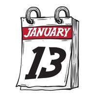 einfach Hand gezeichnet Täglich Kalender zum Februar Linie Kunst Vektor Illustration Datum 13, Januar 13 ..
