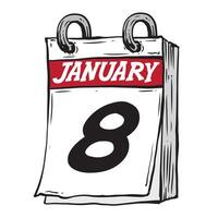 enkel hand dragen dagligen kalender för februari linje konst vektor illustration datum 8, januari 8:e