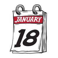 enkel hand dragen dagligen kalender för februari linje konst vektor illustration datum 18, januari 18: e