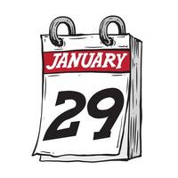 einfach Hand gezeichnet Täglich Kalender zum Februar Linie Kunst Vektor Illustration Datum 29, Januar 29