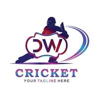 dw cricket logotyp, vektor illustration av cricket sport.