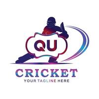 qu cricket logotyp, vektor illustration av cricket sport.