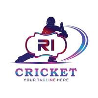 ri cricket logotyp, vektor illustration av cricket sport.