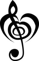 ai genererad silhuett hjärta musik notera logotyp symbol svart Färg endast vektor