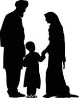 ai generiert Silhouette glücklich Muslim Familie schwarz Farbe nur voll Körper vektor