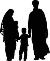 ai generiert Silhouette glücklich Muslim Familie schwarz Farbe nur voll Körper vektor