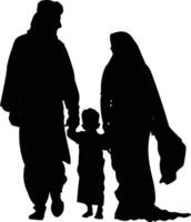 ai generiert Silhouette glücklich Muslim Familie schwarz Farbe nur voll Körper vektor