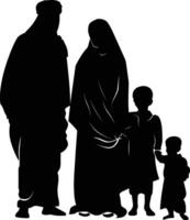 ai generiert Silhouette glücklich Muslim Familie schwarz Farbe nur voll Körper vektor