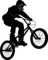 ai generiert Silhouette bmx Fahrrad springt im das Luft schwarz Farbe nur voll Körper vektor