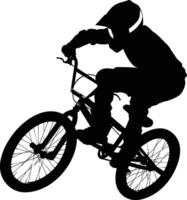 ai generiert Silhouette bmx Fahrrad springt im das Luft schwarz Farbe nur voll Körper vektor