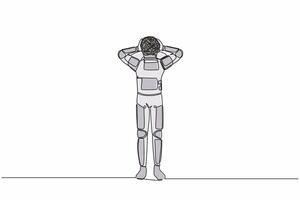 Single kontinuierlich Linie Zeichnung von jung Astronaut mit runden kritzelt stattdessen von Kopf. Verwechslung und Chaos Gefühl, betont, Problem. Kosmonaut tief Raum. einer Linie Grafik Design Vektor Illustration