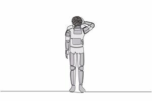 Single kontinuierlich Linie Zeichnung jung Astronaut mit runden kritzelt stattdessen von Kopf, leiden Kopfschmerzen, Arbeitsbelastung im Raum Industrie. Kosmonaut tief Raum. einer Linie zeichnen Grafik Design Vektor Illustration