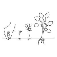 kontinuierlich Single Linie Zeichnung von wachsend Pflanzen mit Hand Vektor Illustration