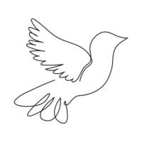 kontinuerlig enda linje teckning av fågel flygande konst ett linje vektor illustrerade design.