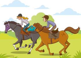 Vektor Illustration von Pferdesport Sport Ausbildung zu Pferd Fahrperson Reiten Pferde