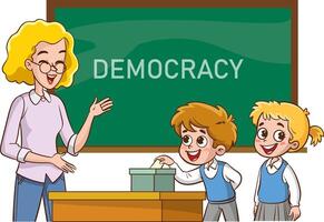 studenter vem rösta i klass få medvetenhet av demokrati.barn röstning på de valsedel box.vector illustration. vektor