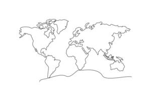 kontinuierlich einer Linie Zeichnung Welt Karte Konzept. Gekritzel Vektor Illustration.