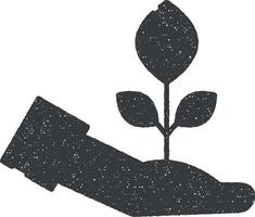 Pflanze nachhaltig Symbol Vektor Illustration im Briefmarke Stil