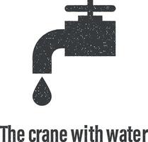 Kran mit Wasser Symbol Vektor Illustration im Briefmarke Stil