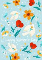 illustration med blommor och fåglar. vektor design begrepp för internationell kvinnor s dag och Övrig använda sig av