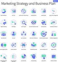 Marketing Strategie und Geschäft planen Symbol einstellen Teil 2 Grün lila Farbe vektor