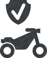 Versicherung, Motorrad, Schutz, Fahrzeug Symbol Vektor Illustration im Briefmarke Stil