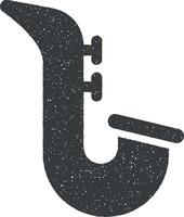 musik festival, blues, musikalisk instrument, saxofon ikon vektor illustration i stämpel stil