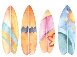 hand dragen vattenfärg surfa board.hej sommar.vatten extrem sporter. vektor