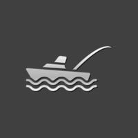 Angeln Boot Symbol im metallisch grau Farbe Stil. Sport Erholung Schiff Transport vektor