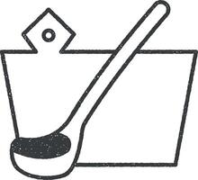 Eimer zum Sauna Gliederung Symbol Vektor Illustration im Briefmarke Stil