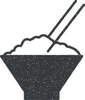 ris med ätpinnar ikon vektor illustration i stämpel stil