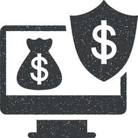 Kryptowährung, Digital Geldbörse, e Handel, online Bankwesen Konzept, online Geld Schutz Vektor Symbol Illustration mit Briefmarke bewirken