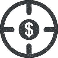 Ziel, Dollar Vektor Symbol Illustration mit Briefmarke bewirken