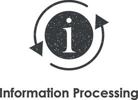 cirkel, pil, info, information bearbetning vektor ikon illustration med stämpel effekt