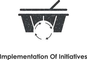 Korb, Pfeile, Implementierung von Initiativen Vektor Symbol Illustration mit Briefmarke bewirken