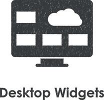 Monitor, PC, Wolke, Desktop Widgets Vektor Symbol Illustration mit Briefmarke bewirken