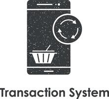 mobil telefon, korg, transaktion systemet vektor ikon illustration med stämpel effekt
