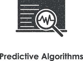 bärbar dator, Sök, prediktiv algoritmer vektor ikon illustration med stämpel effekt