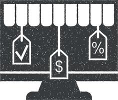 E-Commerce, Einkaufen, Der Umsatz Vektor Symbol Illustration mit Briefmarke bewirken