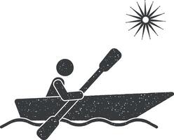 schwimmen im ein Boot Vektor Symbol Illustration mit Briefmarke bewirken
