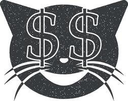 Liebhaber von Geld Katze Vektor Symbol Illustration mit Briefmarke bewirken