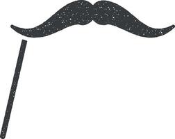en mustasch på en pinne glyf stil vektor ikon illustration med stämpel effekt
