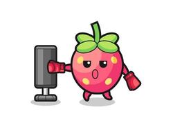 Erdbeerboxer-Cartoon beim Training mit Boxsack vektor