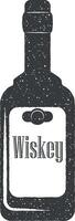 Whiskey Flasche Vektor Symbol Illustration mit Briefmarke bewirken