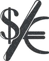 Unterschied Euro Dollar Vektor Symbol Illustration mit Briefmarke bewirken