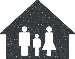 familj på Hem vektor ikon illustration med stämpel effekt