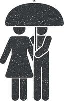 Paar unter das Regenschirm Vektor Symbol Illustration mit Briefmarke bewirken