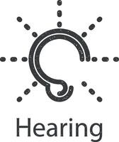 Bewusstsein, Ohr, hören, Hören, Hör mal zu Vektor Symbol Illustration mit Briefmarke bewirken
